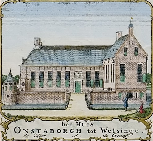 Het Huis Onstaborgh tot Wetsinge. De Heer de Graaf. Tekening op de kaart van Beckering.